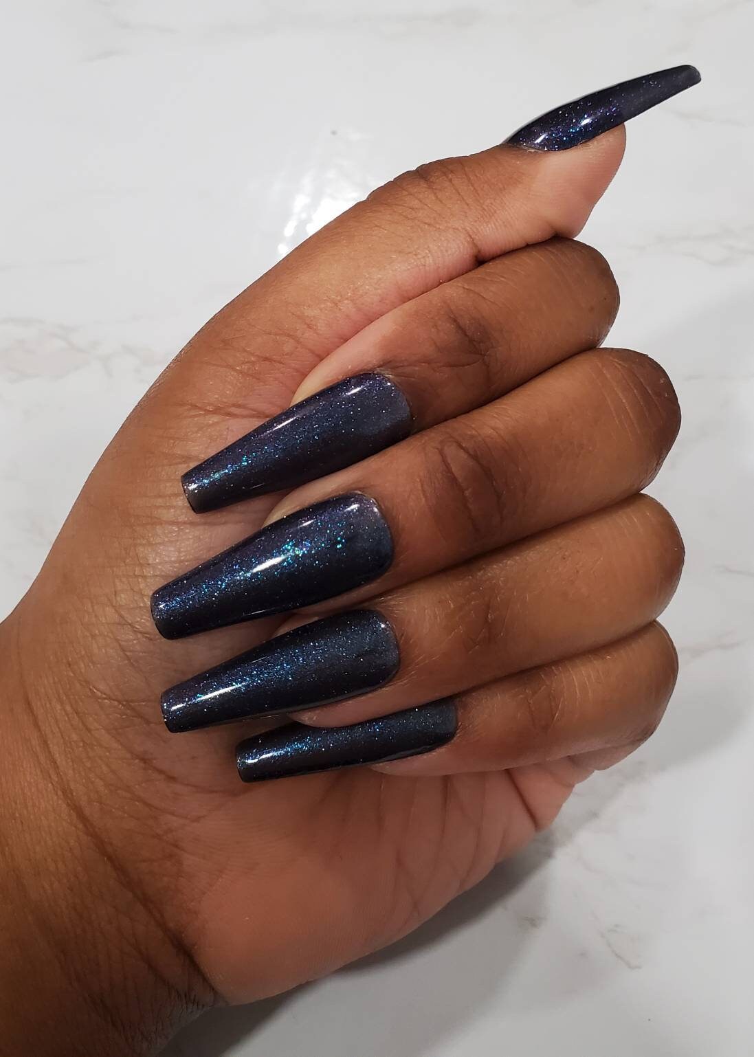 Midnight Blue Cosmic Shine Press-On Nails