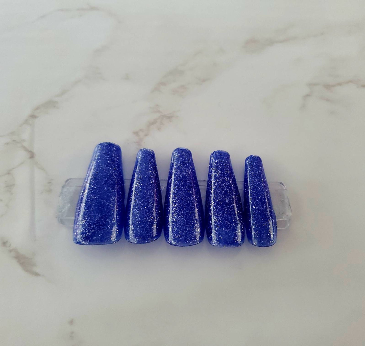 Dark Blue and Silver Color Changing Press-On Nails