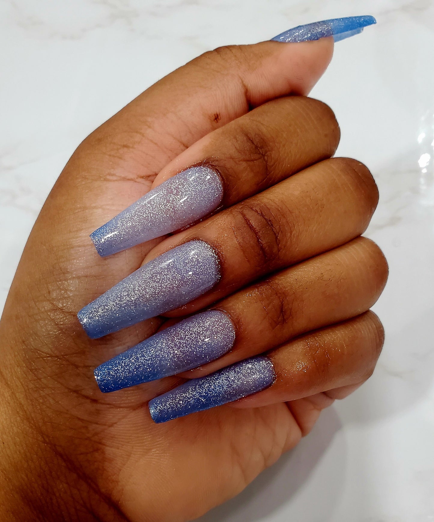 Dark Blue and Silver Color Changing Press-On Nails