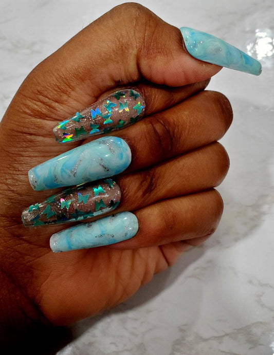 Azure Butterfly Bliss Nails